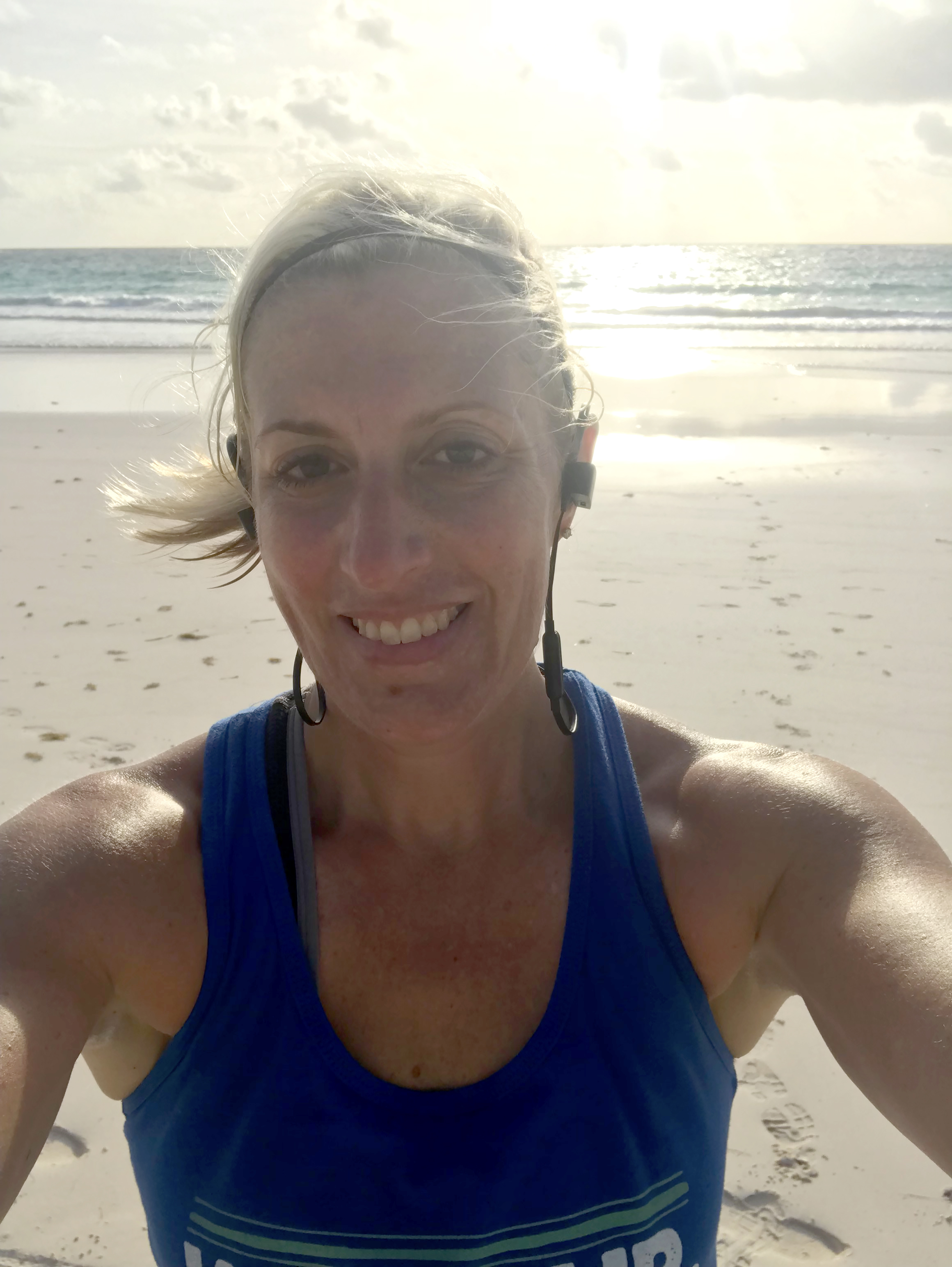 Alison Houck doesn't let vacation stop her from exercising. Here she is running on the beach in the Bahamas.